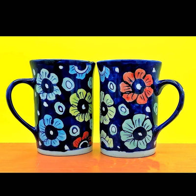 Blue Pottery Hand-Made Multi Floral Mug